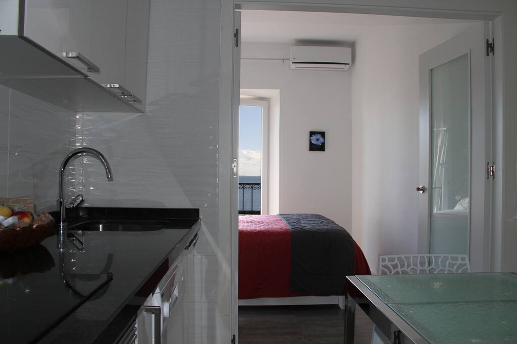 Sea view bedroom and kitchen