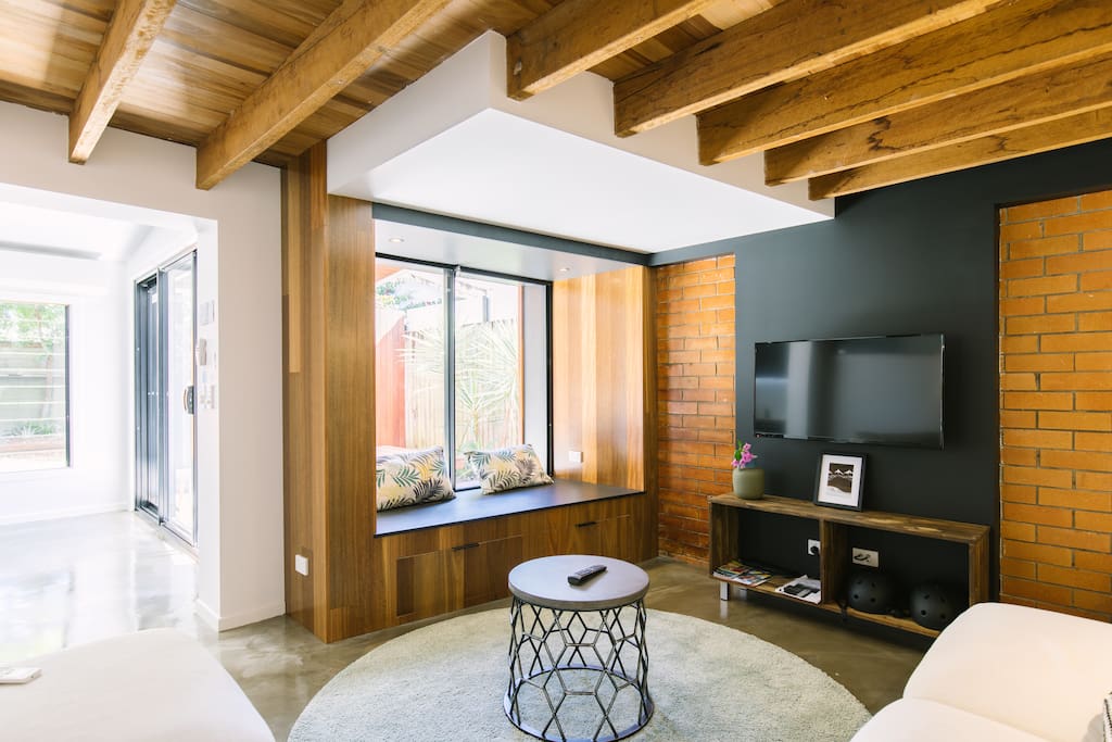 Wood, brick and black tastefully styled