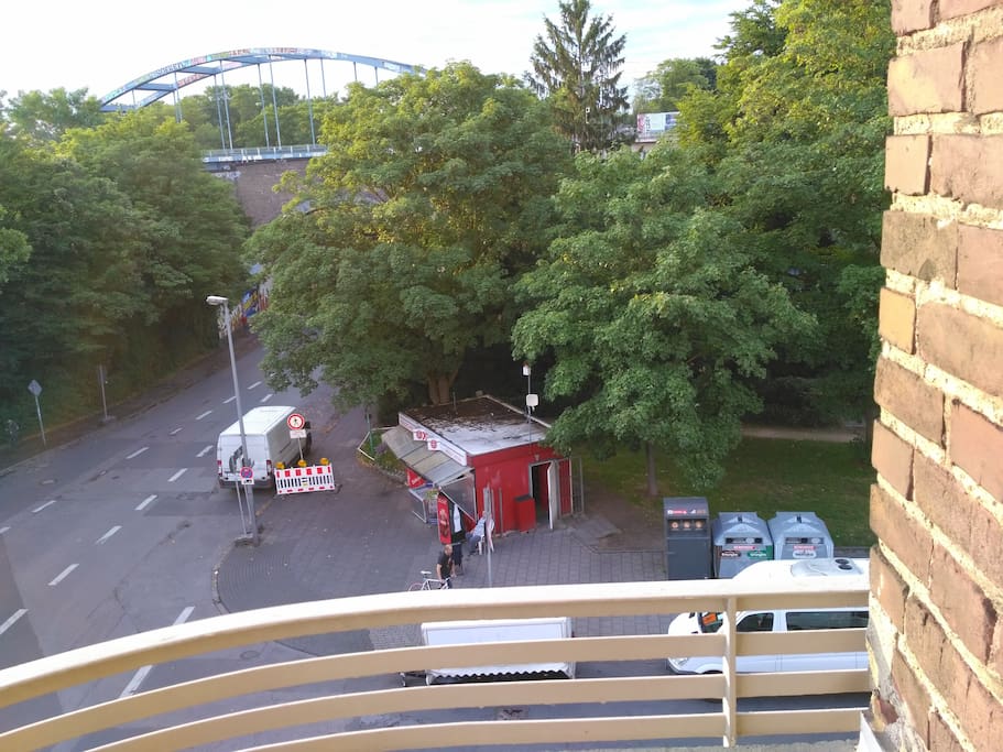Room B: View from the balcony. Under the bridge is the S-Bahn/Bus