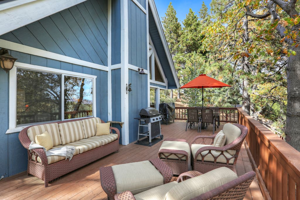 North East View of Deck - BBQ, Lounge Sofa, 2 captain Chairs and Dining set.