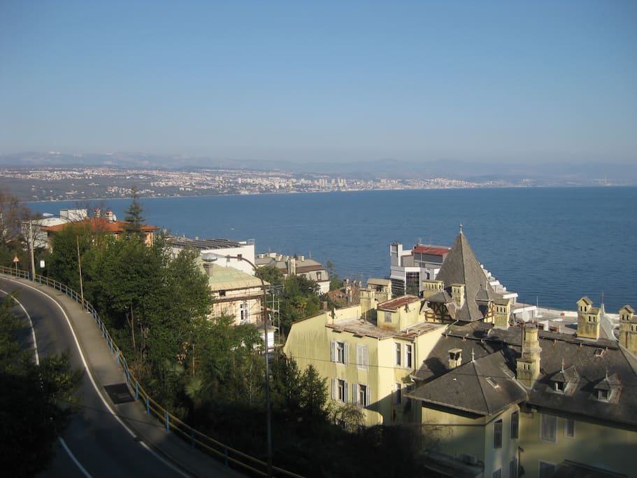 Beautiful view from the balcony on Opatija, Rijeka and Kvarner bay