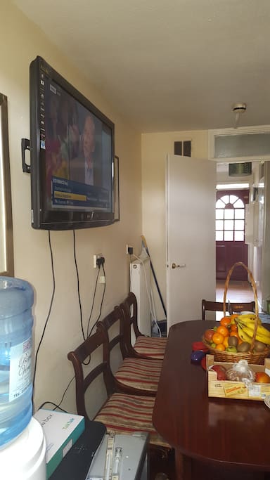 kitchen and dining and TV to watch movies and football