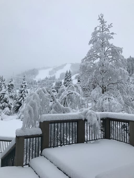 Spring snows and view from our deck of the Winter Park Resort