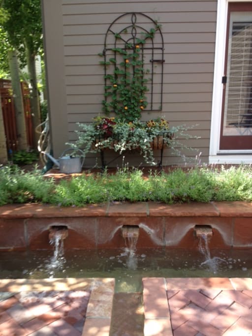 Fountain runs through center of courtyard