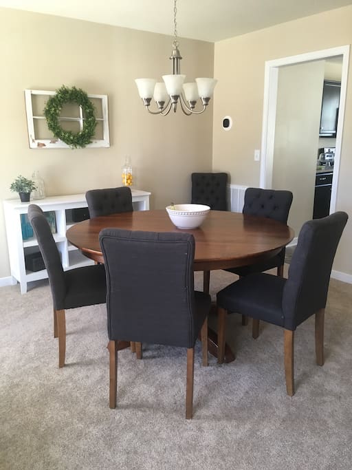 Dining room table with seats for seven guests