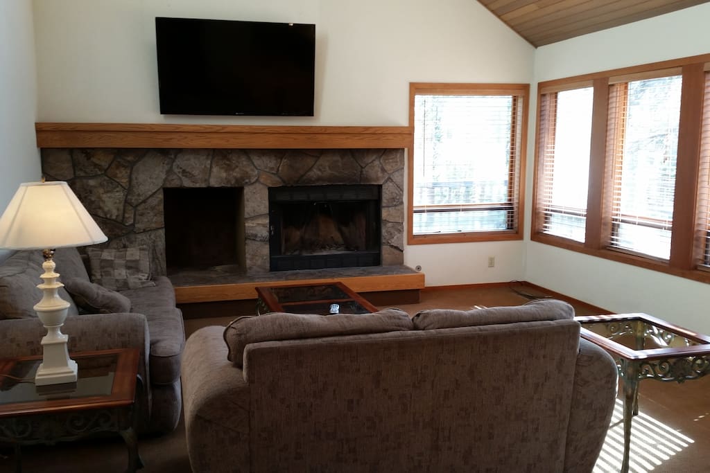 Fire Place and 60" Flat Screen TV with HD Digital Cable Line Up