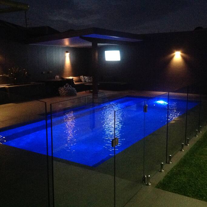 Pool area at night