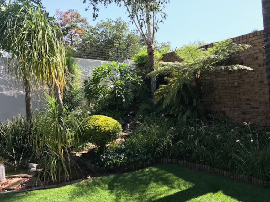 The garden is a soothing space. also with the sound of gurgling water