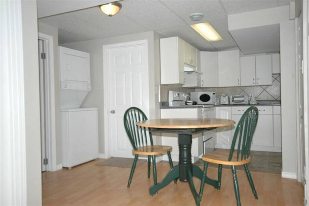 Laundry on site and shared dining area.