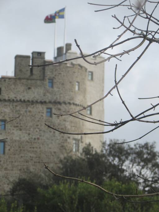 View of roch castle from the garden.