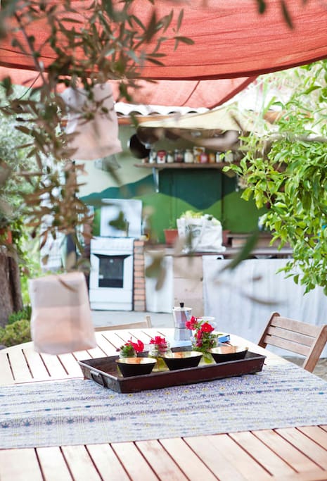 Outdoor kitchen is available for you to use between 19:00 - 21:00 in the evening for preparing VEGETARIAN dishes. We do not have a public refrigerator.