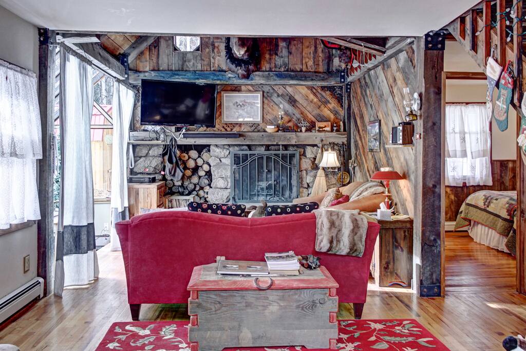 A historical fireplace from Ruby Mountain will keep you warm and cozy during the winter months.