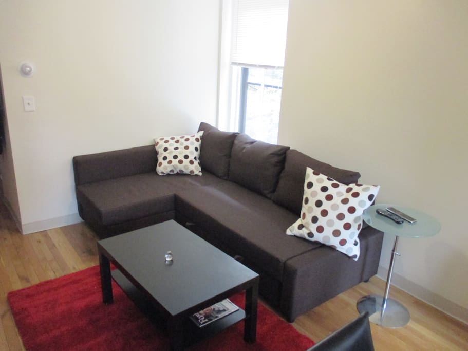 Comfy couch with coffee table