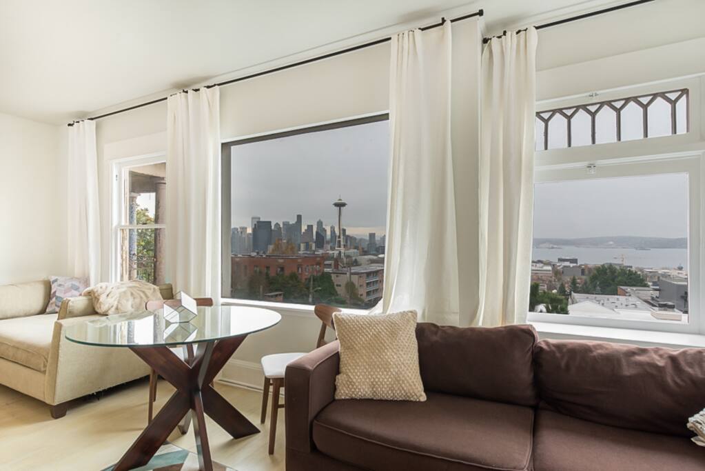 Living room, view of space needle