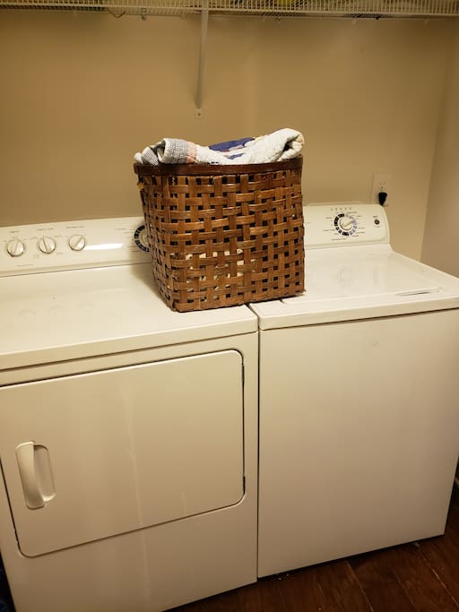 Washer & dryer complete with assorted laundry products