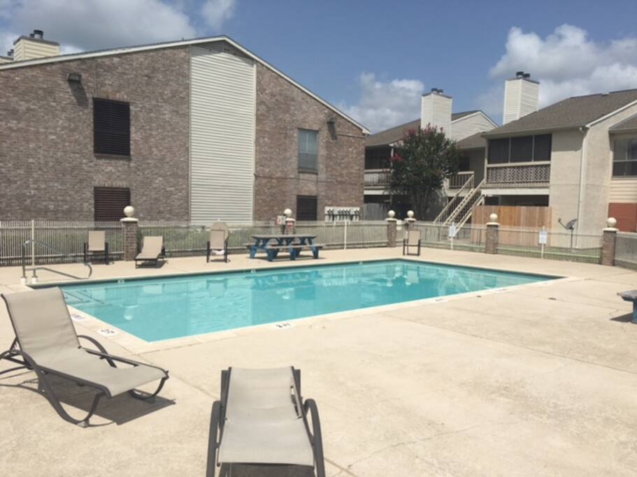 Common area pool on the east side of the complex. A 75 yard walk. Sunny clean and maintained weekly.