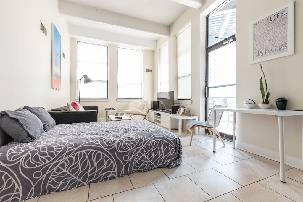 living room with extra bed
