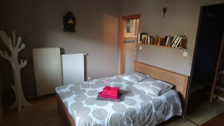 ห้องมาสเตอร์สวีทพร้อมเตียงคู่ห้องน้ำและห้องแต่งตัว