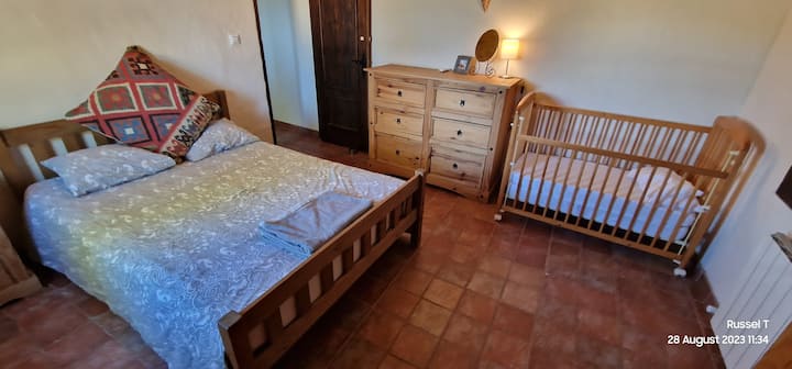 Double bed with cot