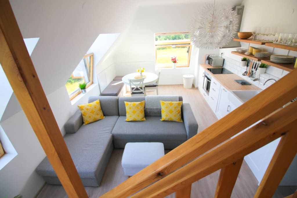 Living area and kitchen
