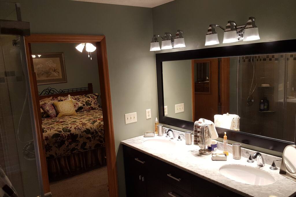 First floor master bathroom attached to master bedroom