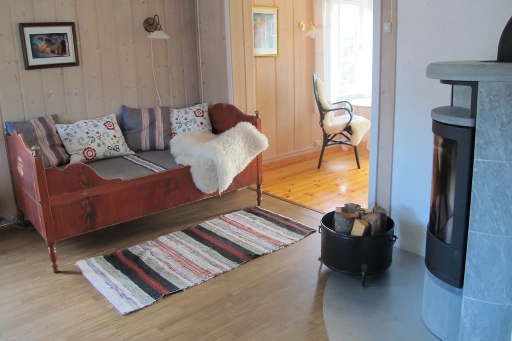 Ground floor. Living room area. Sofabed and fireplace. Could sleep one person.