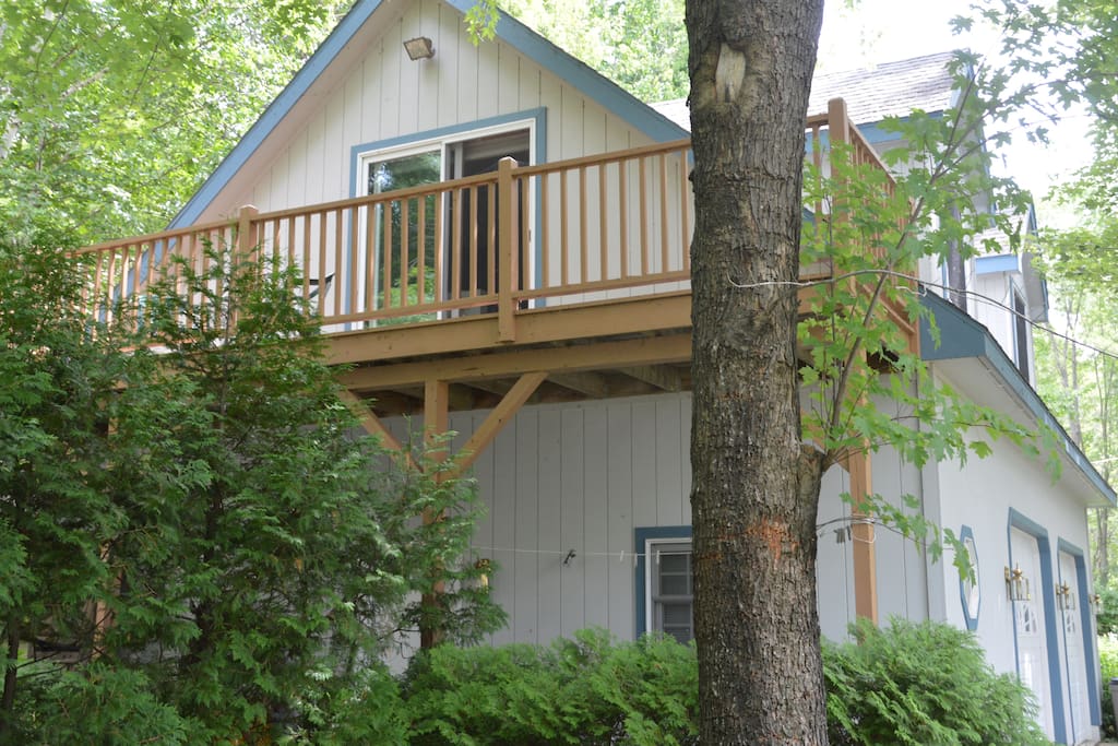 The balcony from your Burt Lake hideaway