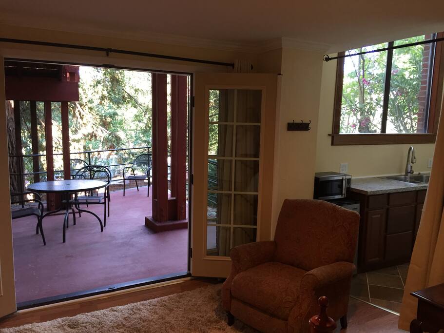 Private, shaded outdoor patio