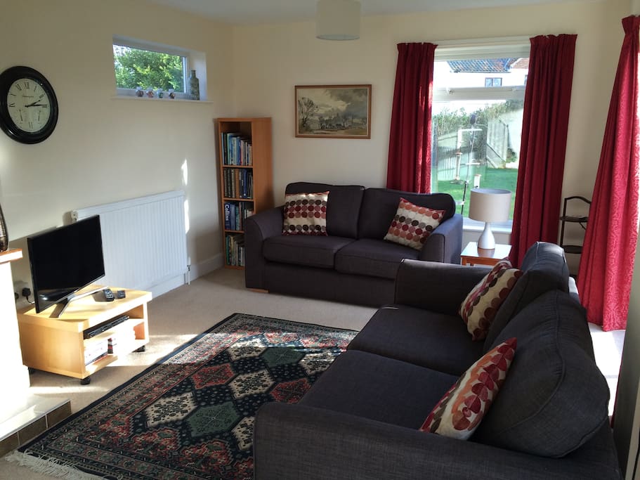 Bright living room with smart tv and DVD player