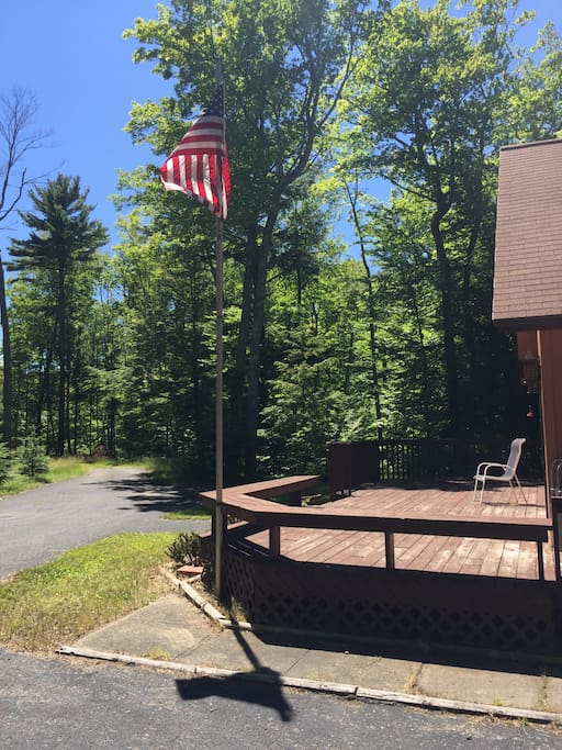 Sunny deck for contemplating life and listening to island trees breathe.