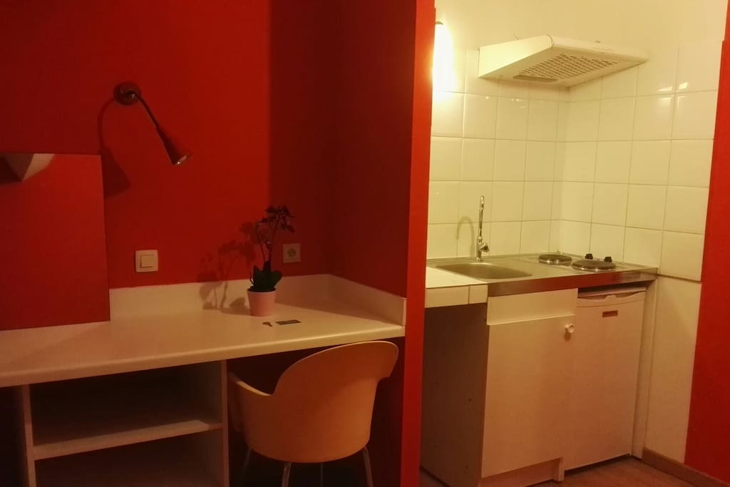 Desk & kitchenette