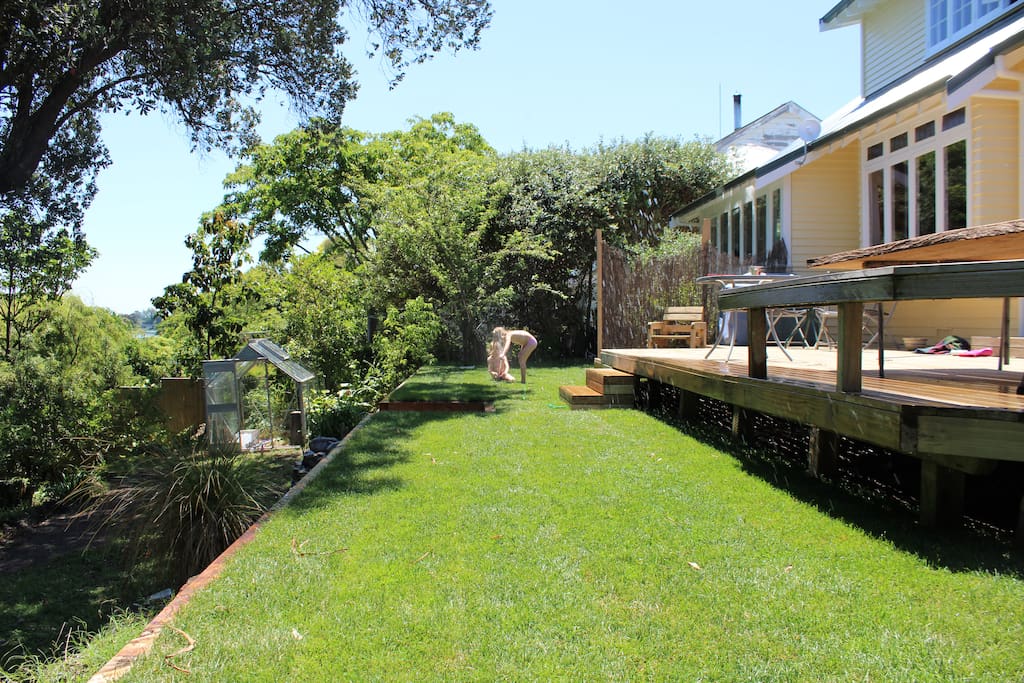 Deck and grass area out the back of the house