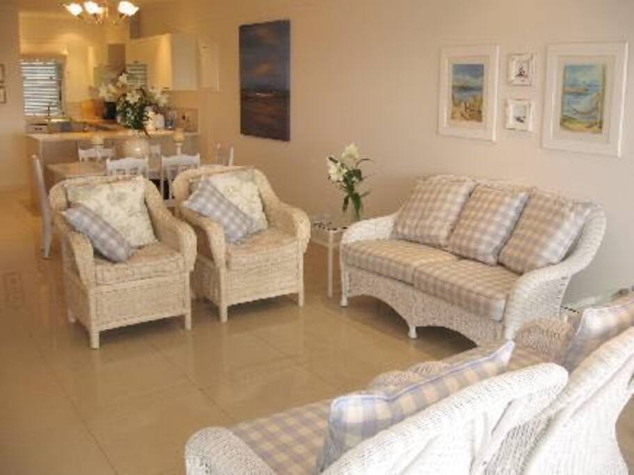 Open plan Lounge dining room and kitchen.