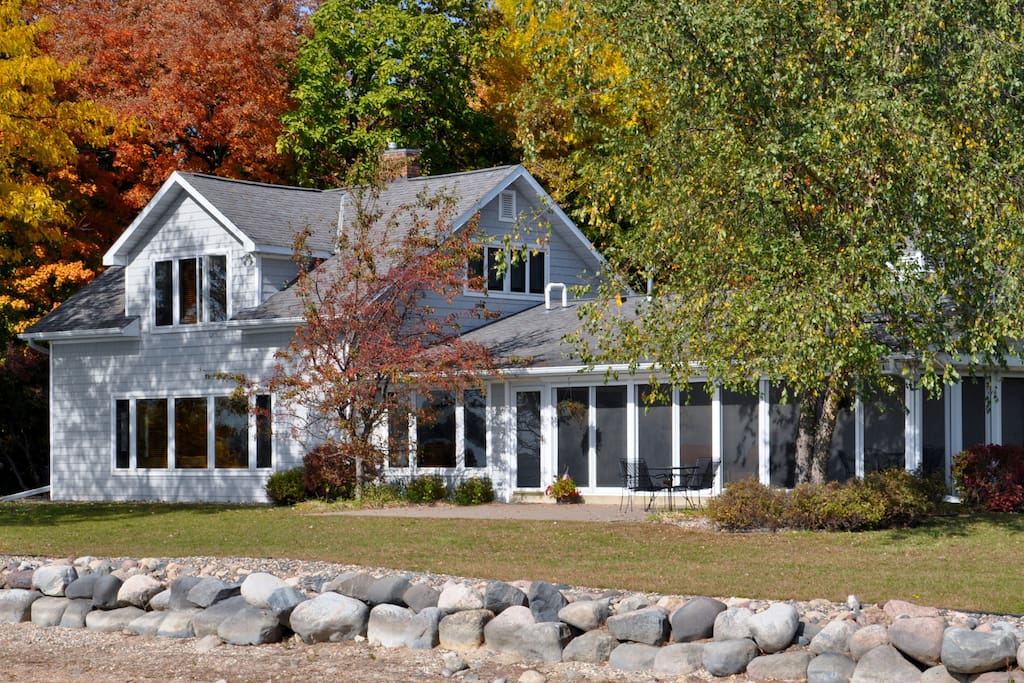 Lakeside view of cottage