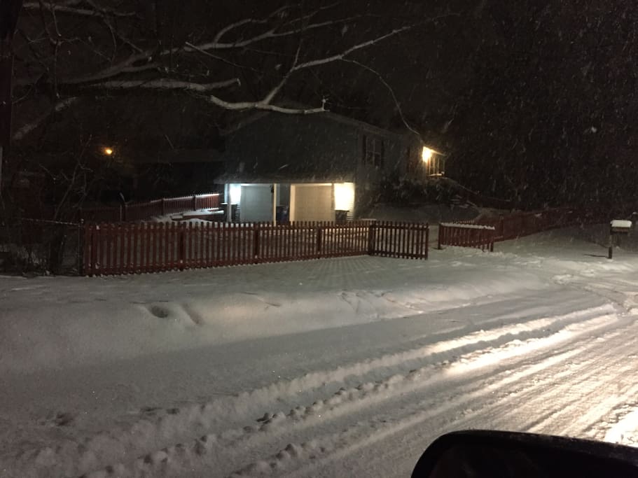 Seeing entrance to driveway from Creek Drive, which is just off Packard. Your garage is on the right. A garage is the best during a snow-covered winters.