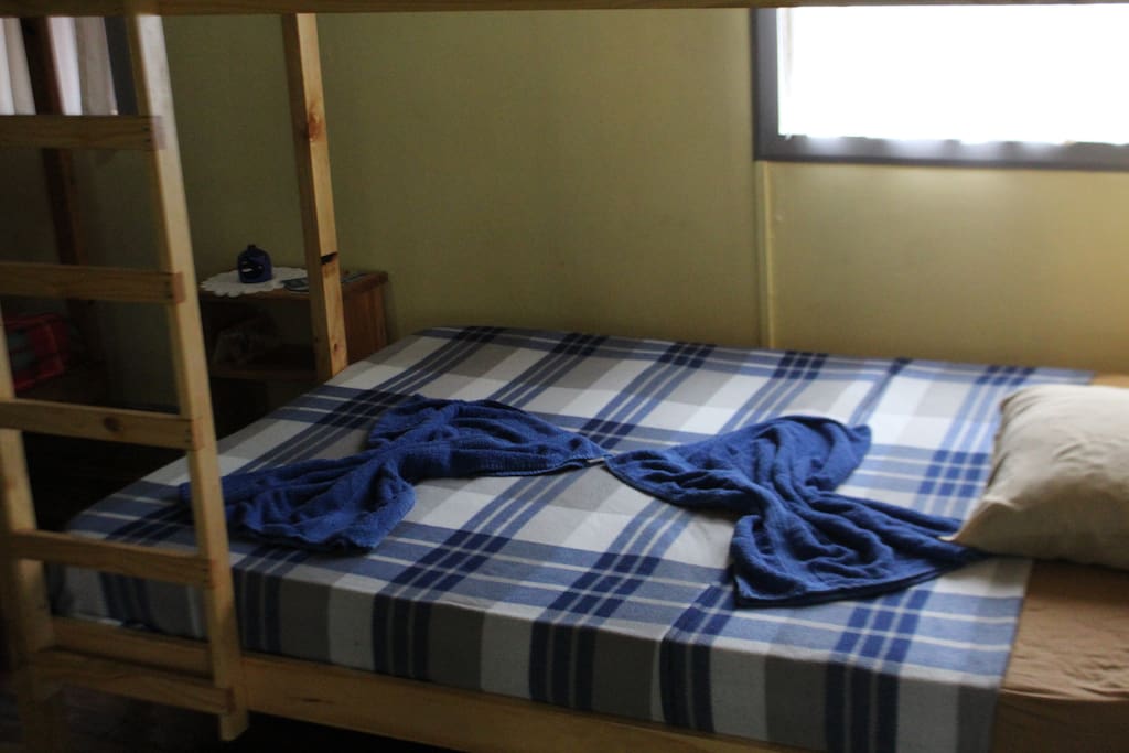 1 double bed and 3 twins per room