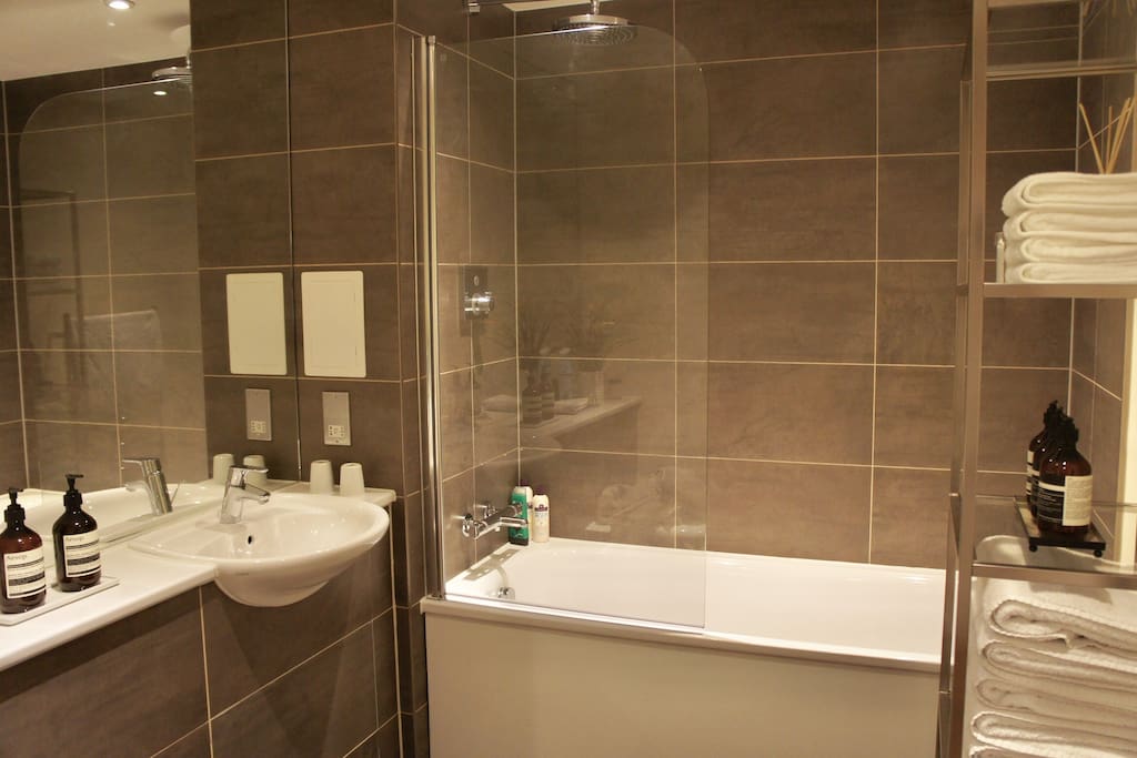 Your private bathroom with stocked with towles and toiletries