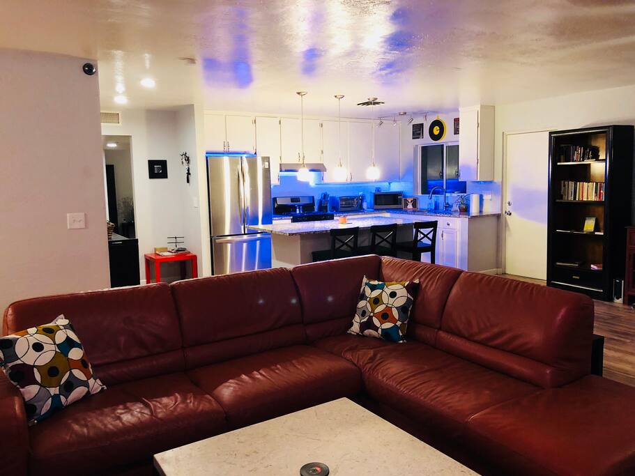 Spacious couch for lounging or watching TV