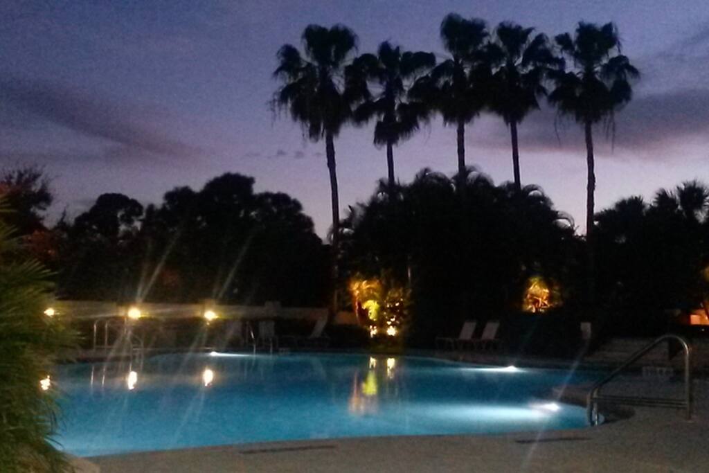 Stunning lagoon pool under a setting sun....