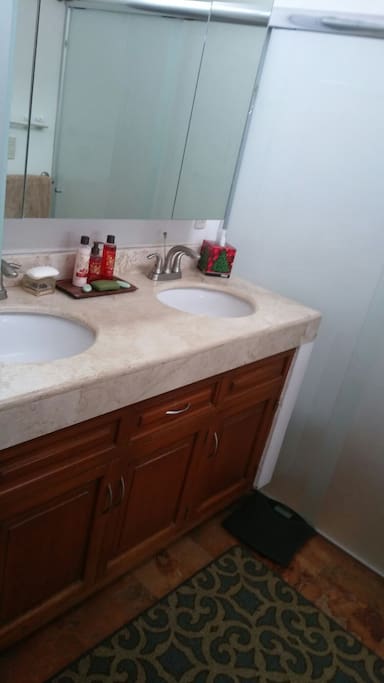el baño de la suite es doble. limpio como un spa.