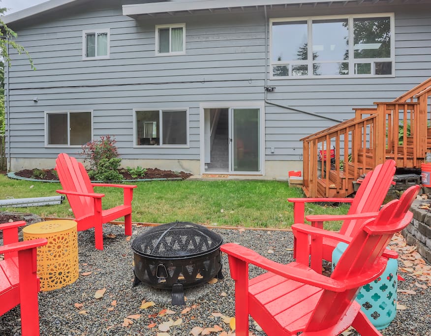 Stay warm in front of the outdoor fire area