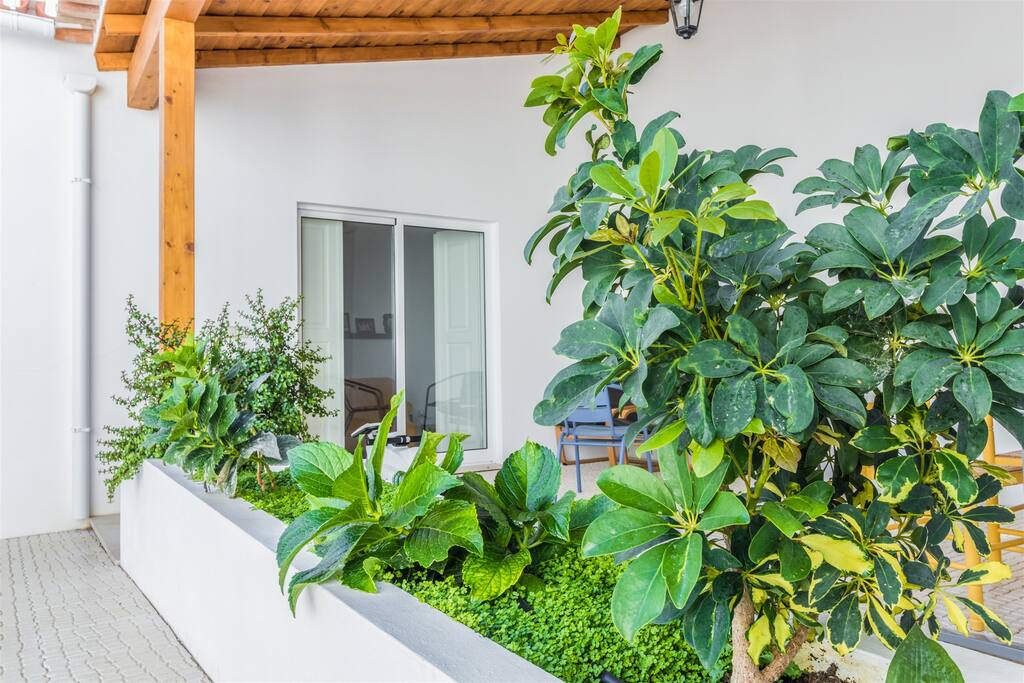 O alpendre da casa, excelente para as refeições ao ar livre