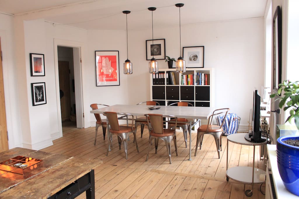 Spacious living and dining room with balcony