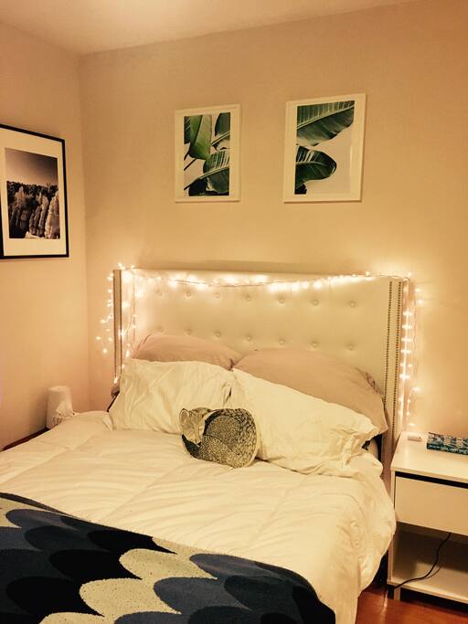 Bedroom has a queen size bed