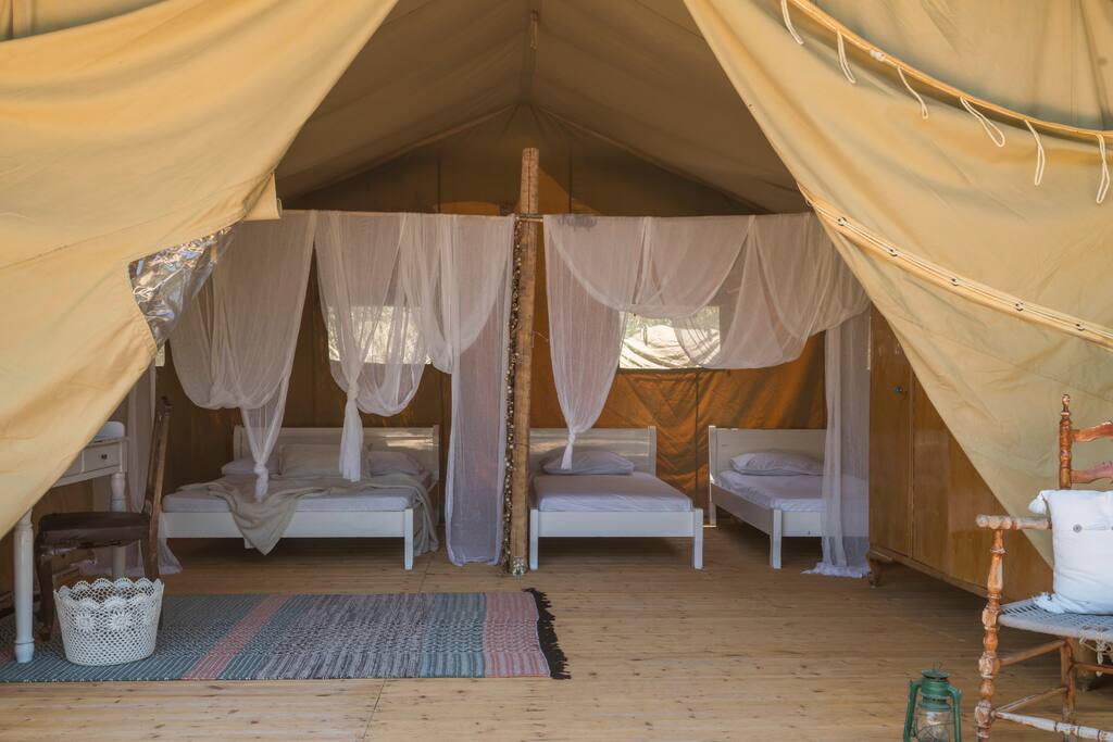 Double bed and two single beds