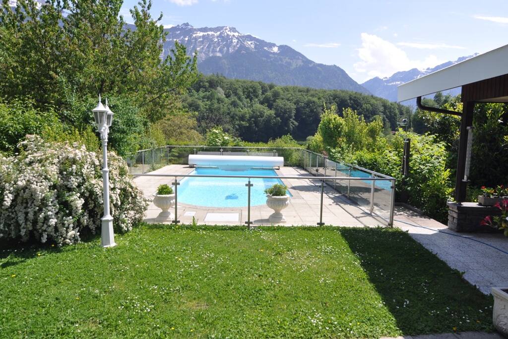 private pool with design fence