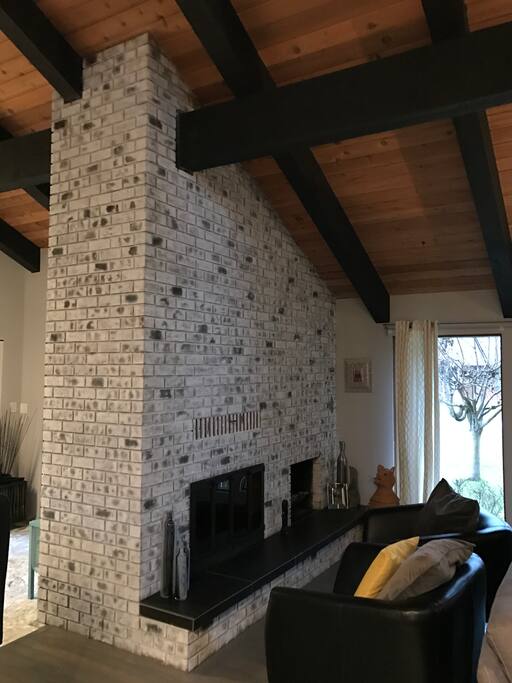 Oversized Wood fire place with seating