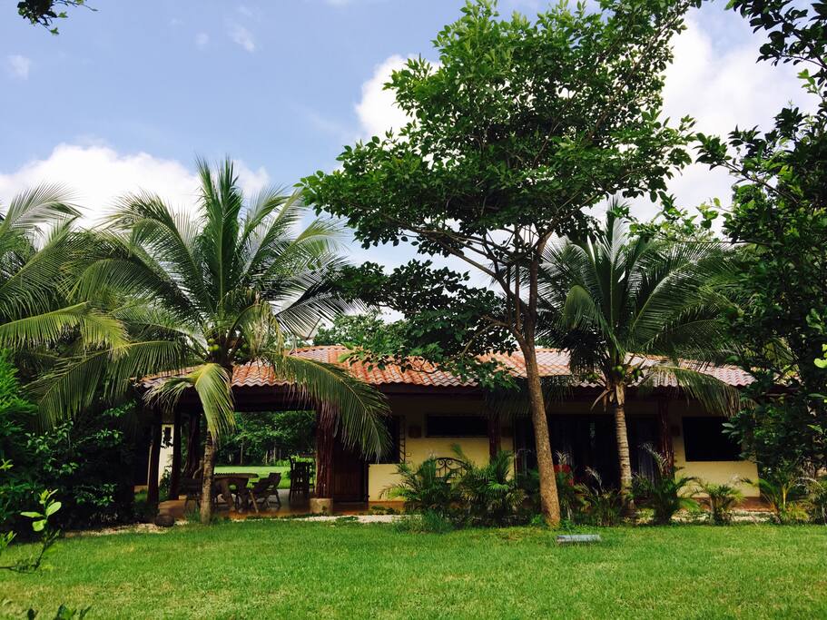 Small but comfortable. The house sits in the middle of a one acre lot.