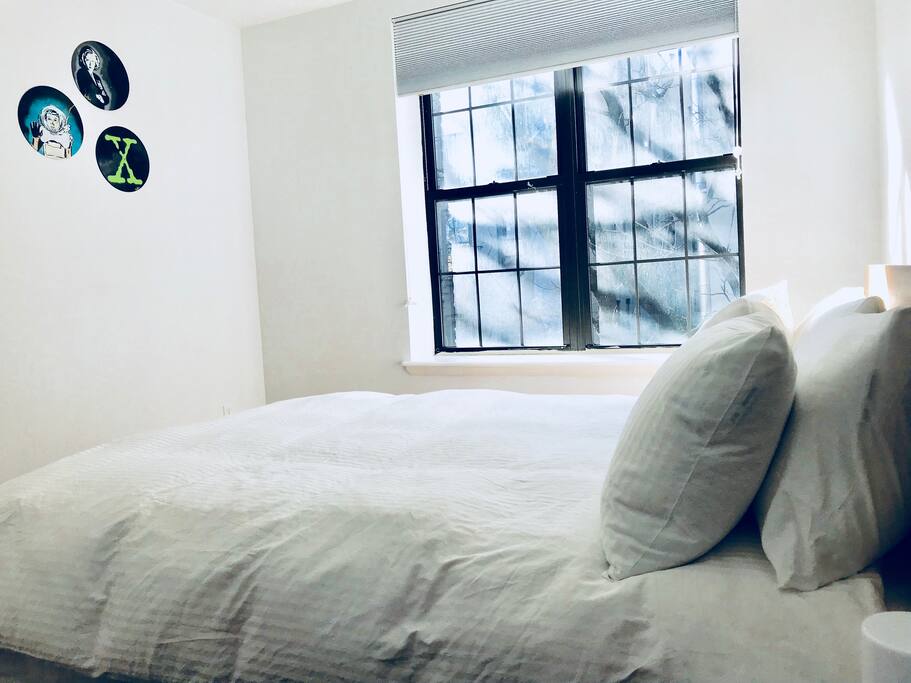 Sunlight floods this bedroom in the mornings.