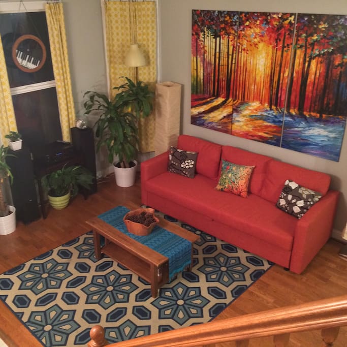 Living room with full size sofa bed